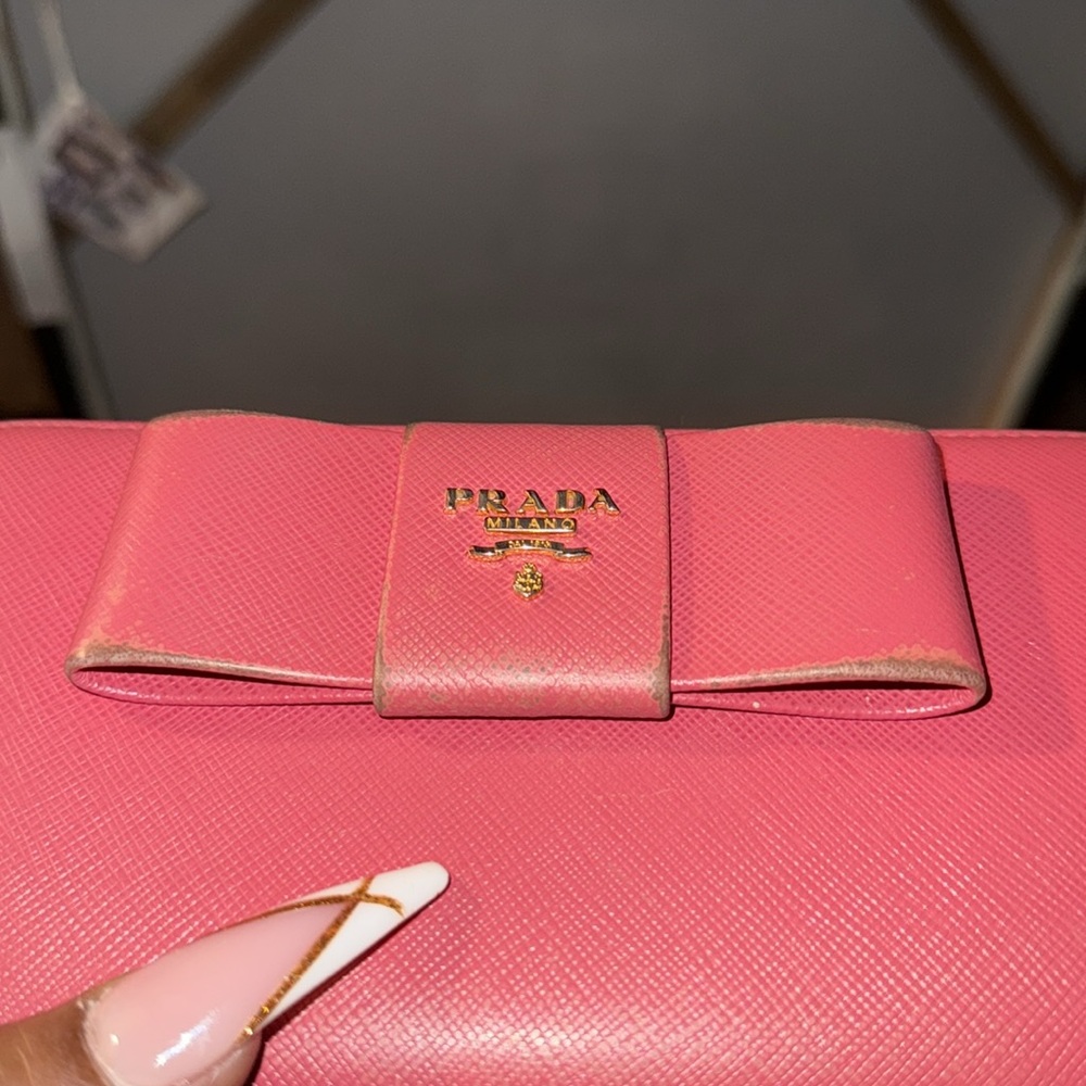Prada Pink Women's Wallet with Bow in front EUC WITH MINOR RUBBING - Picture 7 of 11